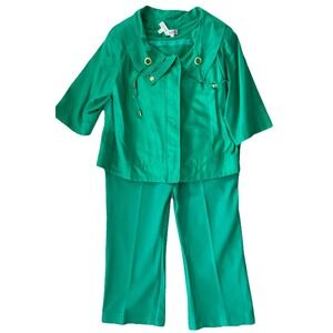 St John Sport 3Pc Set Green Jacket Tank Pants Gold Size 16 L